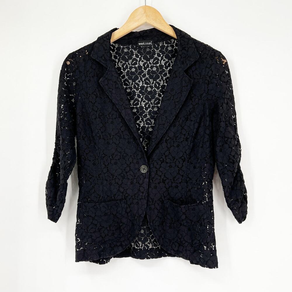 Vintage Y2k Wet Seal Lace Black Blazer Size Small
